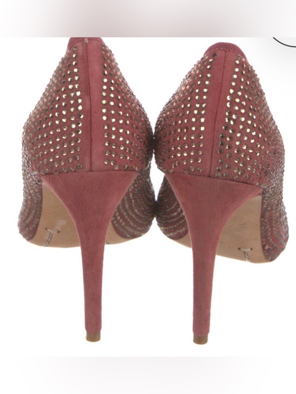 Tory Burch Burgundy Round Toe Crystal & Bow Four Inch High Heel Pumps - Size 8.5 - Picture 4 of 11